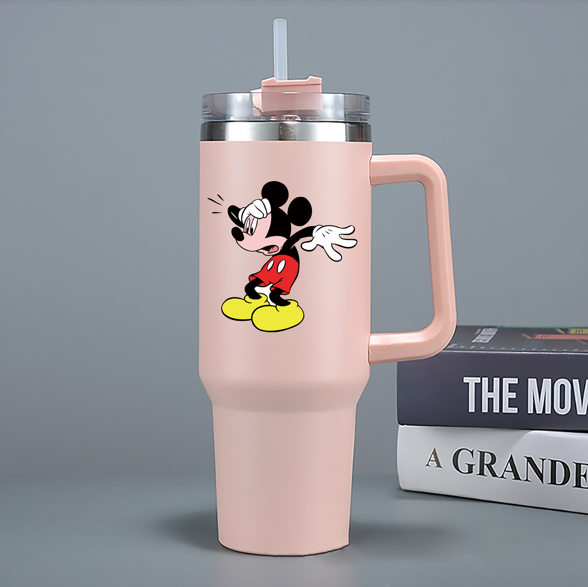 （画像用） ミッキーマウス Mickey Mouse 1200mL車用タンブラー - クリスタルステッカー（プラスチックストロー付き）